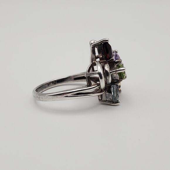 Sterling Silver Amethyst Garnet Topaz Citrine Peridot CZ Flower Ring Size 6 - Picture 5 of 12